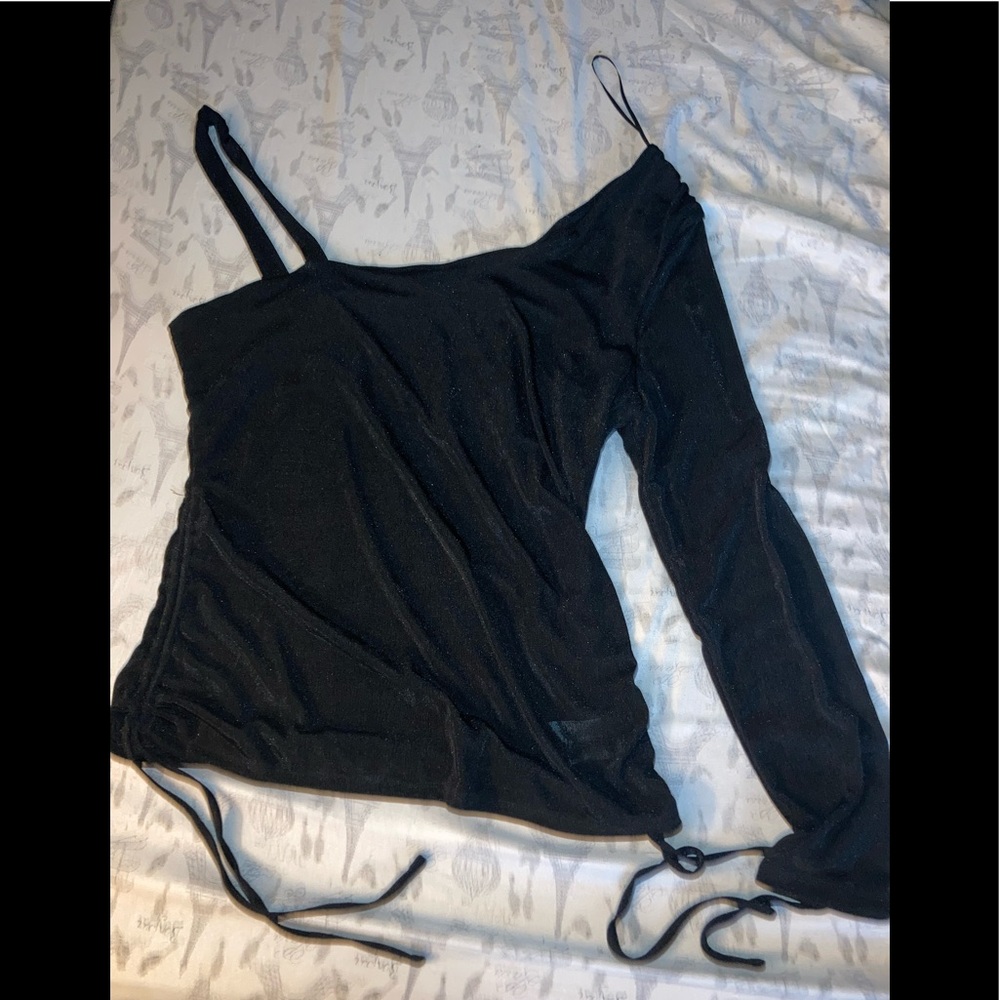 Sexy black one sided long sleeve shirt with ruched sides.